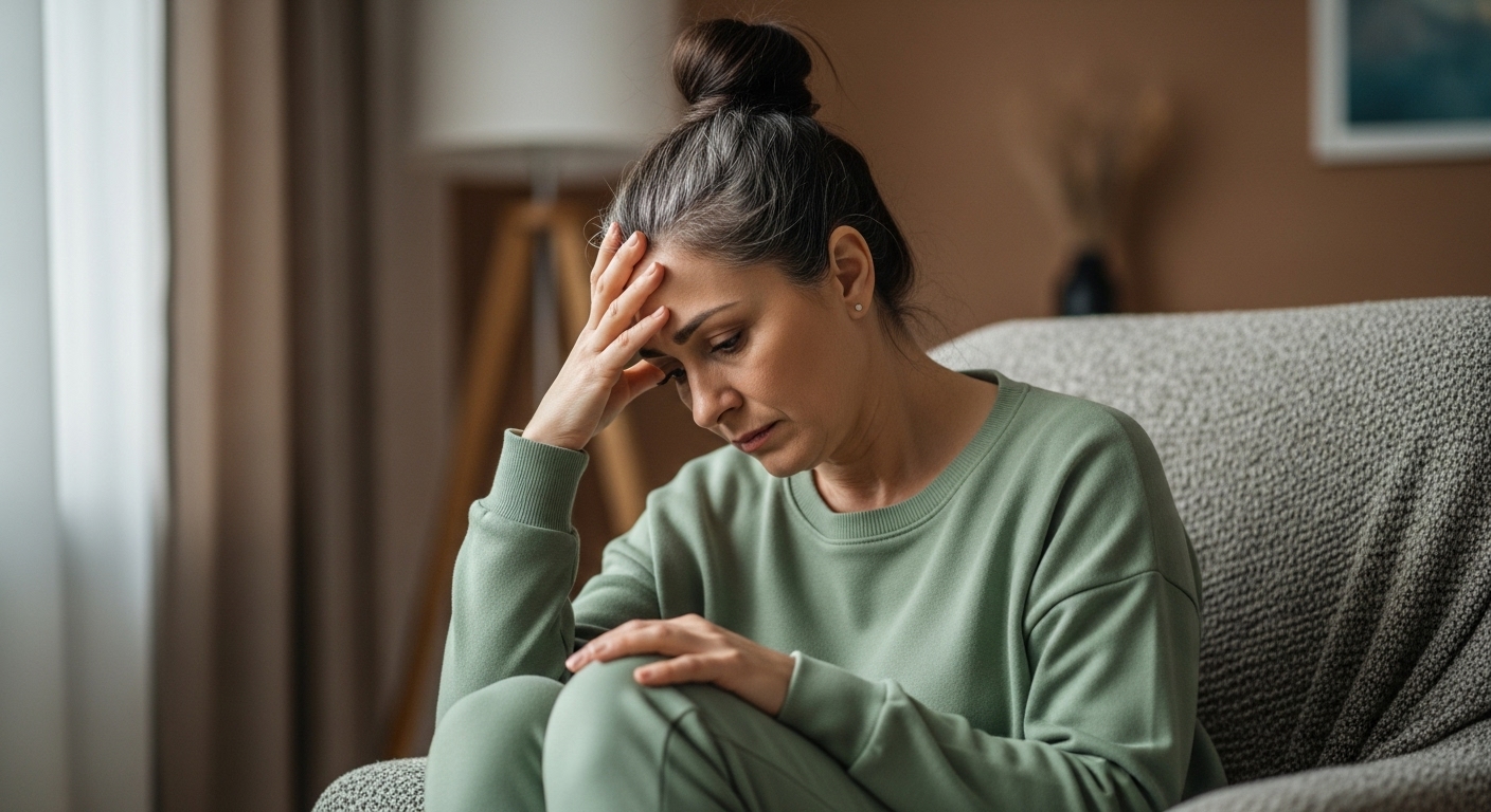 Woman looking tired or concerned about her skin